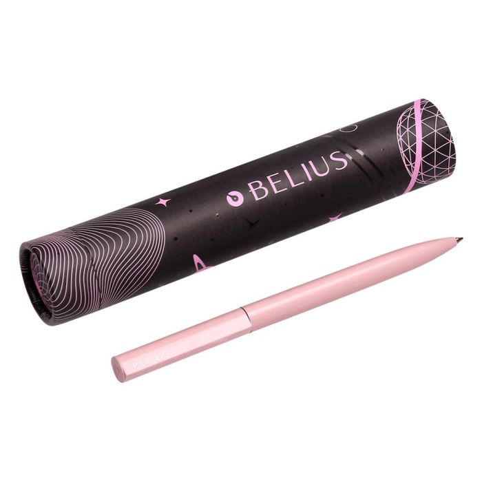 Boligrafo Belius Rocket B Aluminio Color Minimalista Rosa Tinta Azul Caja Cilindrica 3