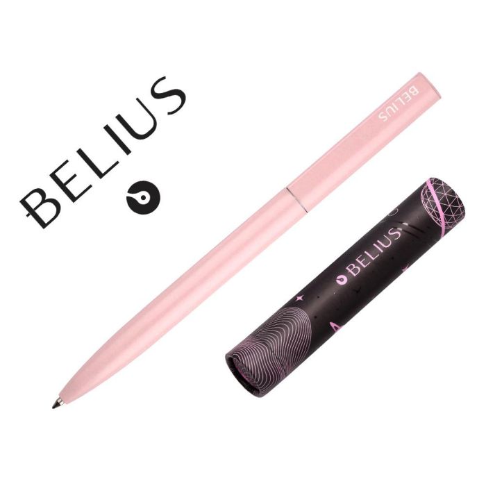 Boligrafo Belius Rocket B Aluminio Color Minimalista Rosa Tinta Azul Caja Cilindrica