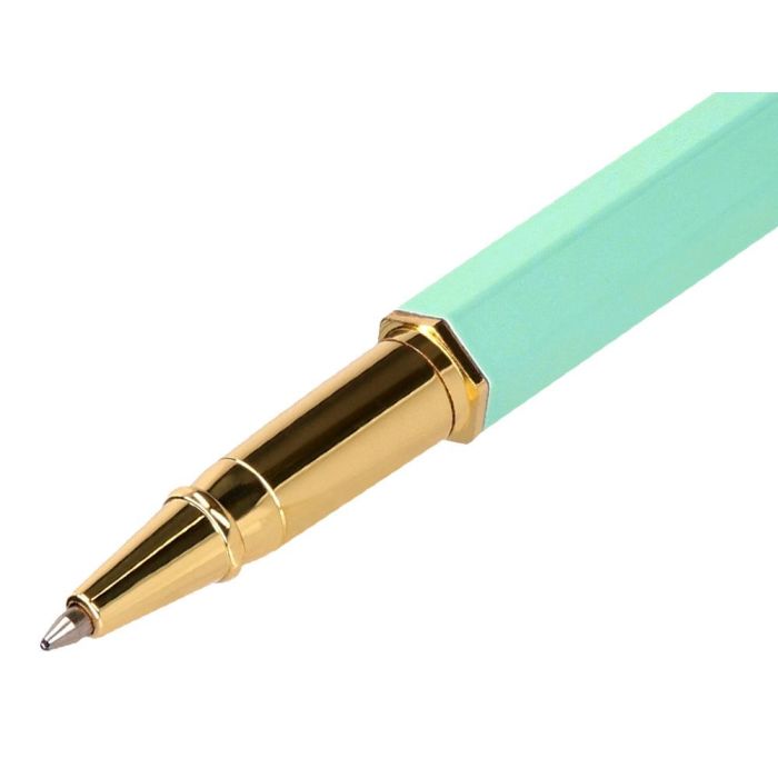 Boligrafo Belius Macaron Bliss Forma Hexagonal Color Verde Dorado Tinta Azul Caja De Diseño 7