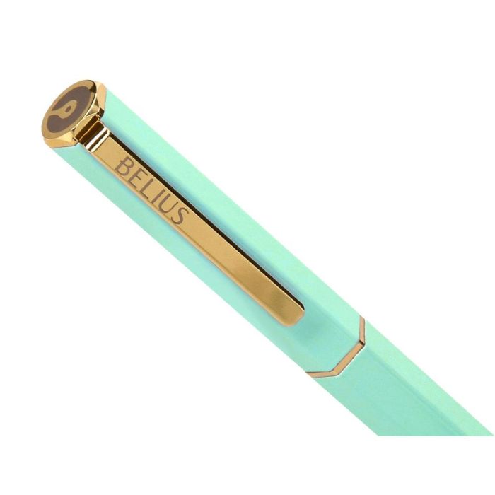 Boligrafo Belius Macaron Bliss Forma Hexagonal Color Verde Dorado Tinta Azul Caja De Diseño 9