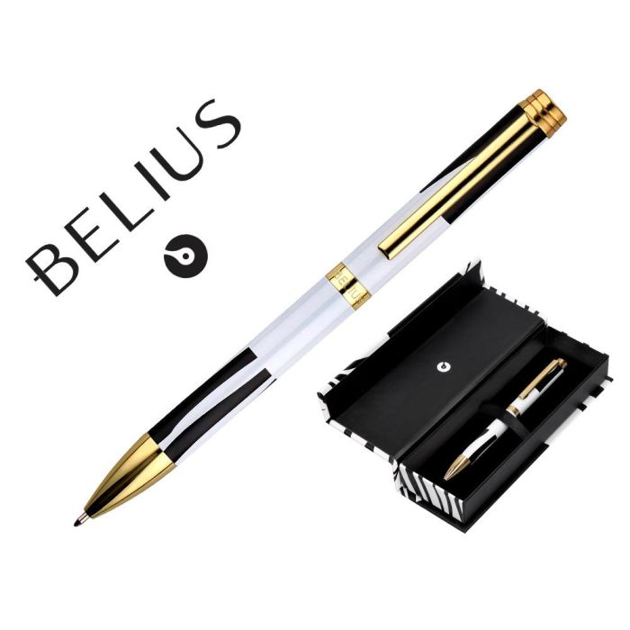 Boligrafo Belius Dualita Cuerpo Blanco Color Negro Tinta Azul Caja De Diseño