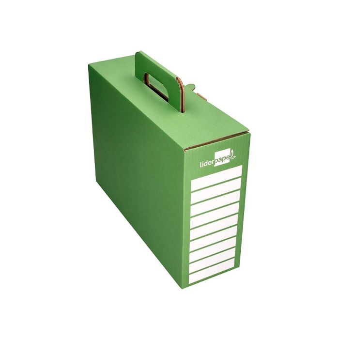 Caja Cheque-Libro Liderpapel Para Material Escolar Carton Reforzado Con Asa Color Verde 393x120X393 mm 2