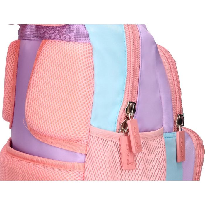 Cartera Escolar Liderpapel Moc Hila Multibolsillo Infantil Azul Rosa Morado 350x110X270 mm 2