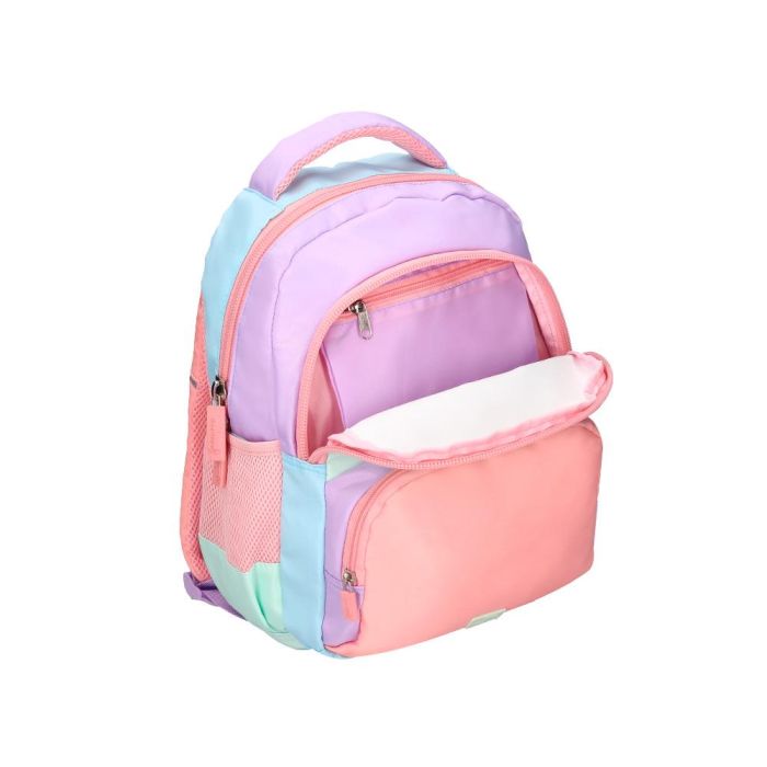 Cartera Escolar Liderpapel Moc Hila Multibolsillo Infantil Azul Rosa Morado 350x110X270 mm