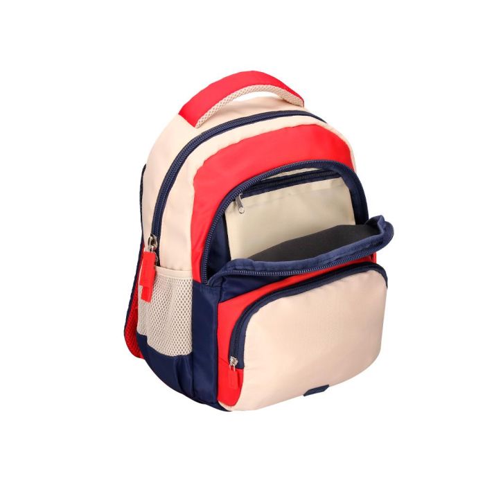 Cartera Escolar Liderpapel Moc Hila Multibolsillo Infantil Azul Marino Rojo Beige 350x110X270 mm 1