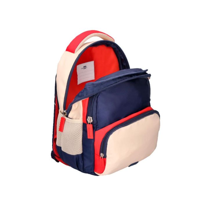 Cartera Escolar Liderpapel Moc Hila Multibolsillo Infantil Azul Marino Rojo Beige 350x110X270 mm 2