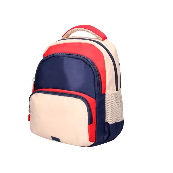 Cartera Escolar Liderpapel Moc Hila Multibolsillo Infantil Azul Marino Rojo Beige 350x110X270 mm