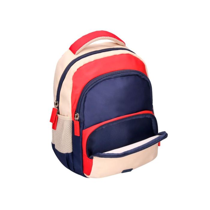 Cartera Escolar Liderpapel Moc Hila Multibolsillo Infantil Azul Marino Rojo Beige 350x110X270 mm 3