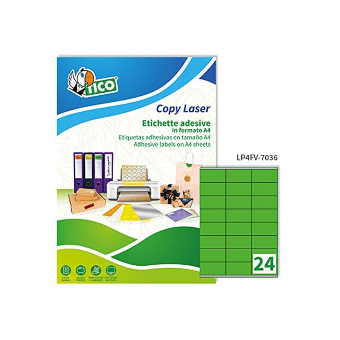 Etiqueta Adhesiva Tico Verde F Luorescentes Permanente Fsc Laser-Inkjet-Fotocopia 70x36 mmcaja De 1680 Unidades 1