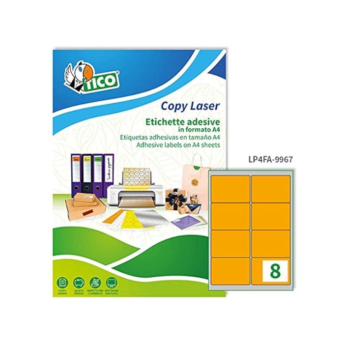 Etiqueta Adhesiva Tico Naranja Fluorescentes Permanente Fsclaser-Inkjet-Fotocopia 99,1x67,7 mm Caja De 560 Unidades 1