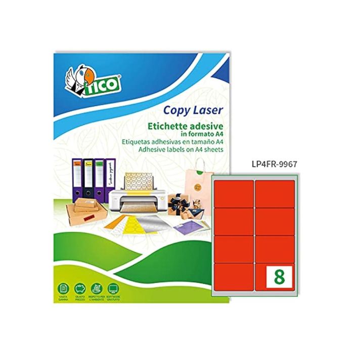 Etiqueta Adhesiva Tico Rojo Fl Uorescentes Permanente Fsc Laser-Inkjet-Fotocopia 99,1x67,7 mmcaja De 560 Unidades 1