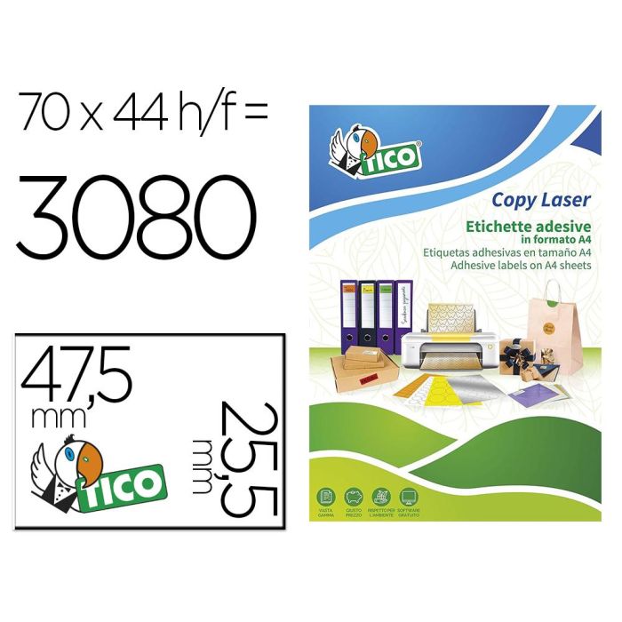 Etiqueta Adhesiva Tico Amarill O Fluorescentes Permanente Fsclaser-Inkjet-Fotocopia 47,5x25,5 mm Caja De 3080 Unidades