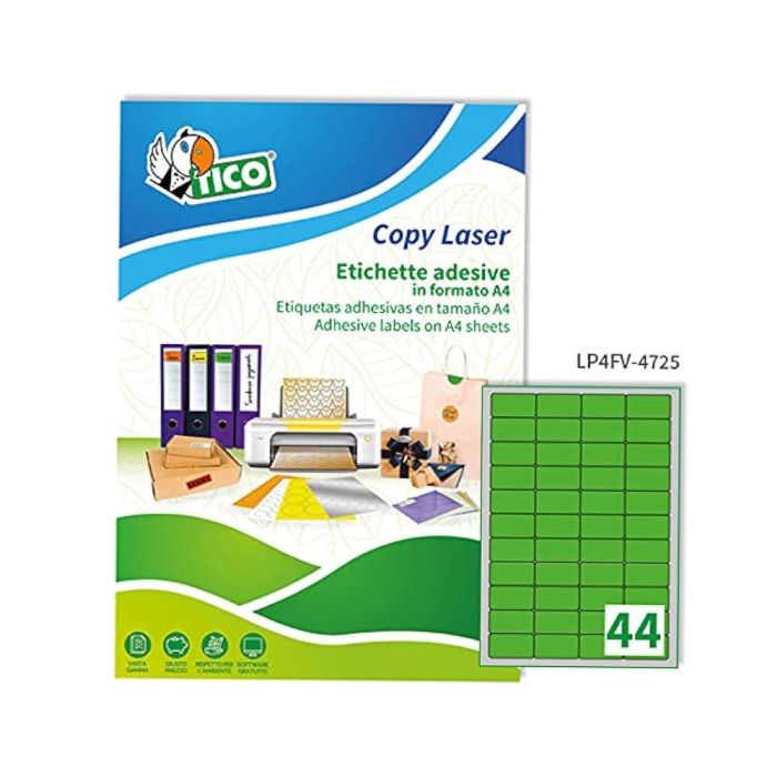 Etiqueta Adhesiva Tico Verde F Luorescentes Permanente Fsc Laser-Inkjet-Fotocopia 47,5x25,5 mmcaja De 3080 Unidades 1