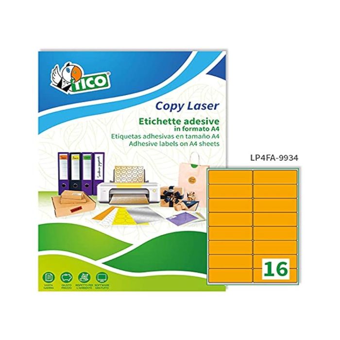 Etiqueta Adhesiva Tico Naranja Fluorescentes Permanente Fsclaser-Inkjet-Fotocopia 99,1x34 mm Caja De 1120 Unidades 1