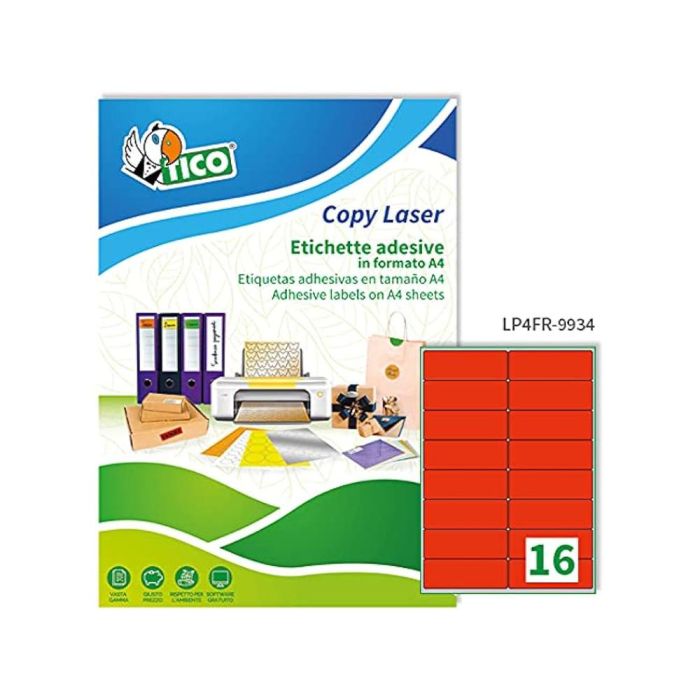 Etiqueta Adhesiva Tico Rojo Fl Uorescentes Permanente Fsc Laser-Inkjet-Fotocopia 99,1x34 mmcaja De 1120 Unidades 1