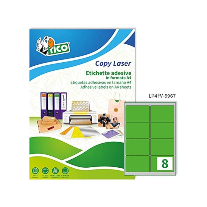 Etiqueta Adhesiva Tico Verde F Luorescentes Permanente Fsc Laser-Inkjet-Fotocopia 99,1x34 mmcaja De 1120 Unidades 1