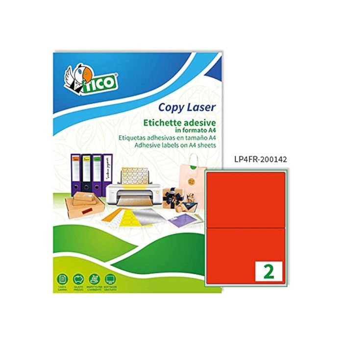 Etiqueta Adhesiva Tico Rojo Fl Uorescentes Permanente Fsc Laser-Inkjet-Fotocopia 200x142 mmcaja De 140 Unidades