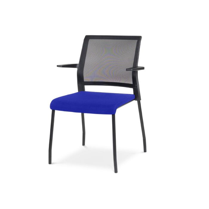 Silla Rocada Confidente Brazos Fijos Estructura Metalica Asiento Tela Ignifuga Azul Respaldo Malla