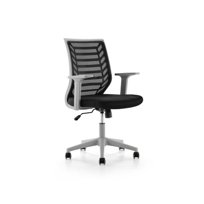 Silla Rocada De Oficina Brazos Regulables Estructura Gris Respaldo Malla Y Asiento Tela Ignifuga Negro