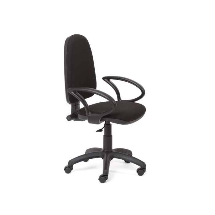 Silla Rocada De Oficina Brazos Fijos Base Nylon Respaldo Y Asiento Tela Ignifuga Negro