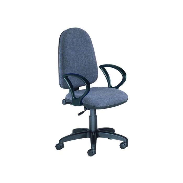 Silla Rocada De Oficina Brazos Fijos Base Nylon Respaldo Y Asiento Tela Ignifuga Gris