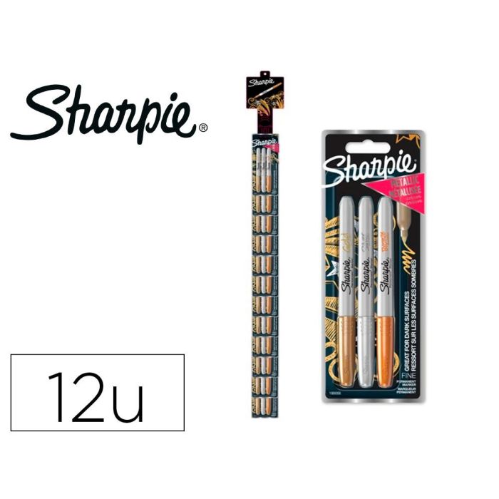 Rotulador Sharpie Permanente Fino Metalico Blister De 3 Unidades Oro-Plata-Bronce Clipstrip De 12 Blister