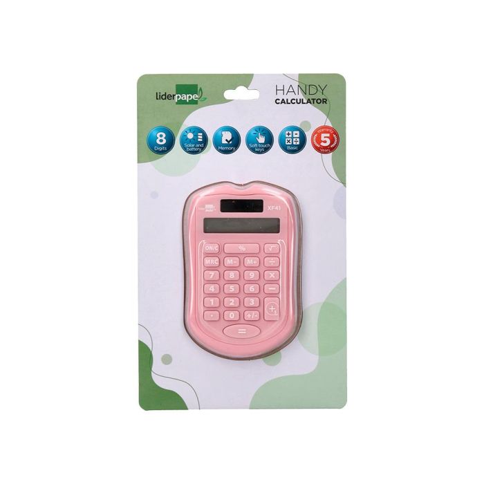 Calculadora Liderpapel Bolsillo Xf41 8 Digitos Solar Y Pilas Color Rosa 94x59,5x10,5 mm