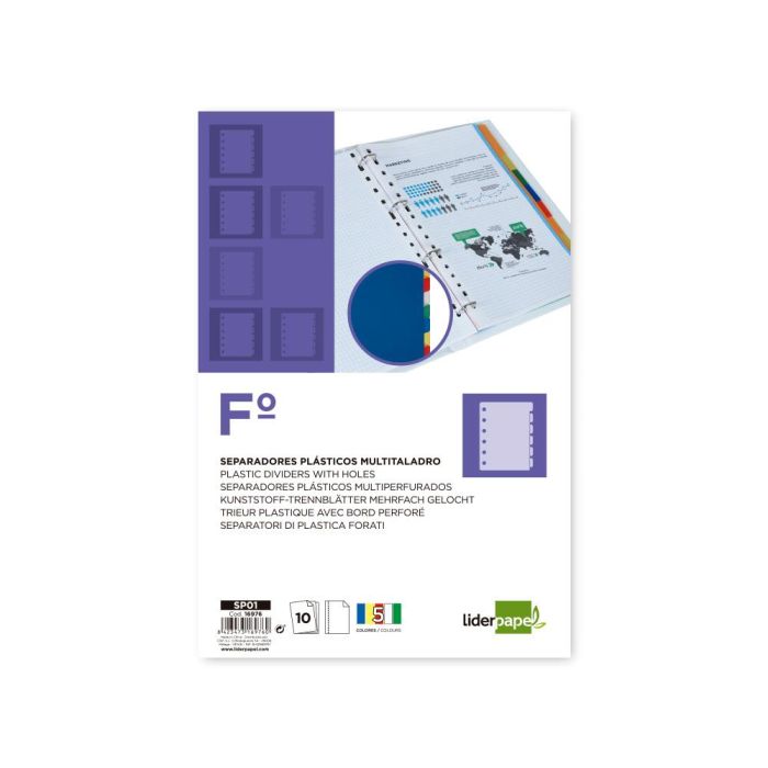 Separador Liderpapel Plastico Juego De 10 Separadores Folio 16 Taladros 10 unidades 2