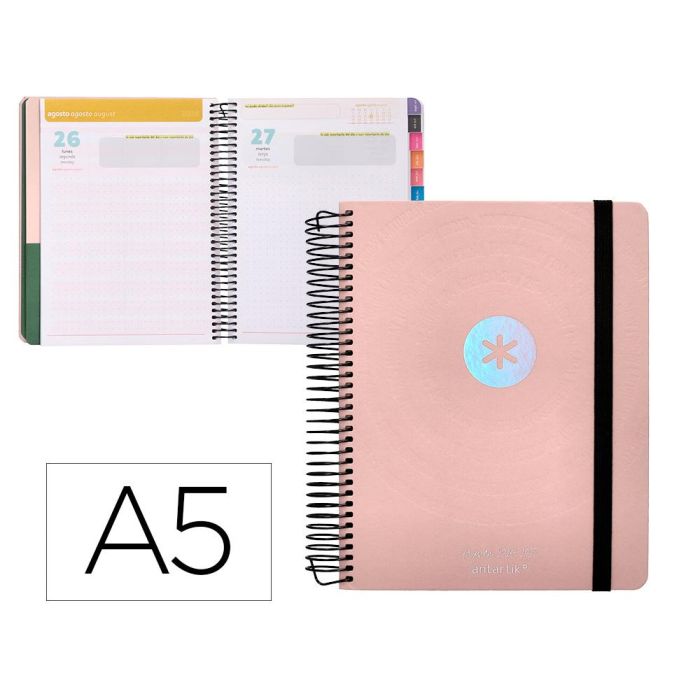 Agenda Escolar Antartik Año 24 - 25 Curso Coleccion Minimal Pink Día Página A5