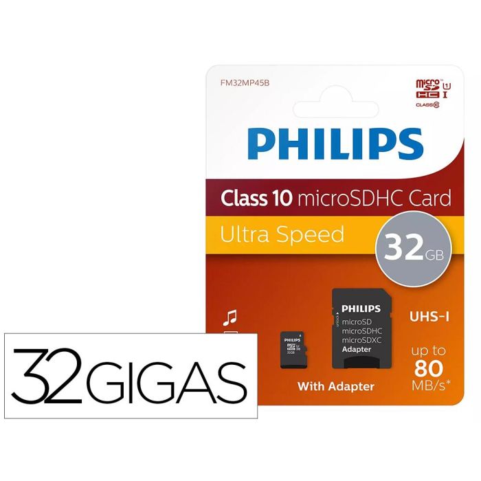 Memoria Sdhc Micro Philips 32 grb Class 10 Con Adaptador