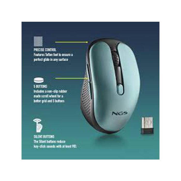 Raton Ngs Evo Rust Optico 800-1200-1600 Dpi Inalambrico 5 Botones Teclas Silenciosas Receptor Usb 2,4 grhz Verde 6