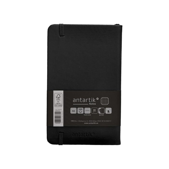 Cuaderno Con Gomilla Antartik Notes Tapa Dura A6 Hojas Cuadricula Negro 100 Hojas 80 gr Fsc 2