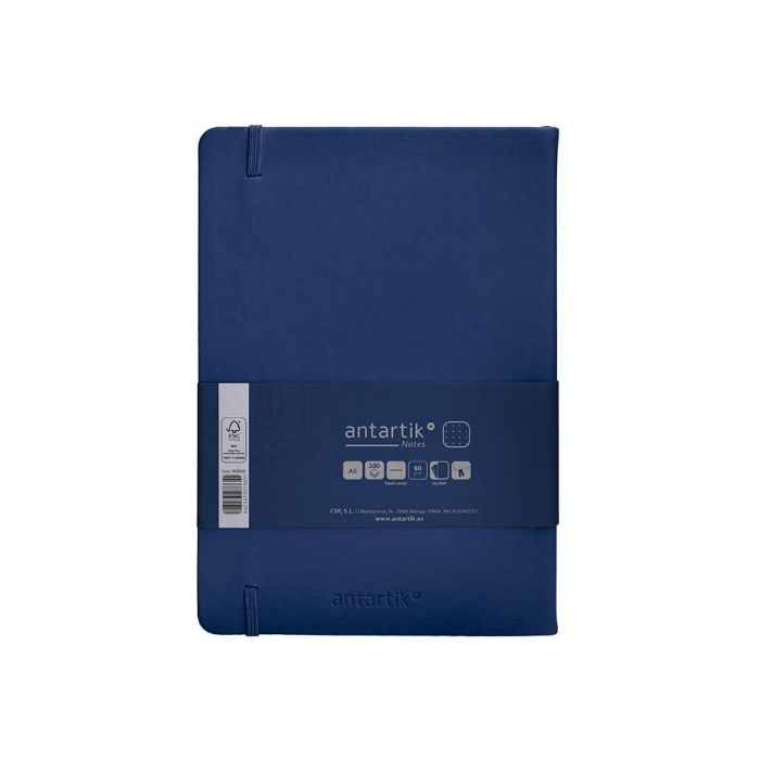 Cuaderno Con Gomilla Antartik Notes Tapa Dura A5 Hojas Puntos Azul Marino 100 Hojas 80 gr Fsc 2