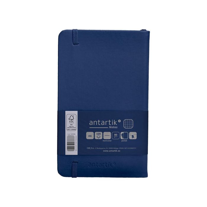 Cuaderno Con Gomilla Antartik Notes Tapa Dura A6 Hojas Cuadricula Azul Marino 100 Hojas 80 gr Fsc 2