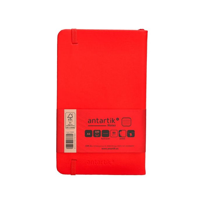 Cuaderno Con Gomilla Antartik Notes Tapa Dura A6 Hojas Rayas Rojo 100 Hojas 80 gr Fsc 2