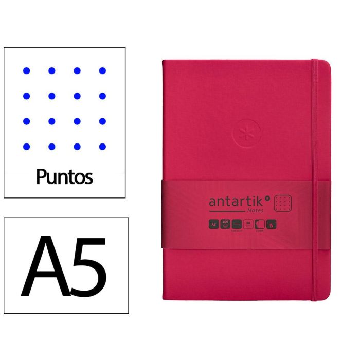 Cuaderno Con Gomilla Antartik Notes Tapa Dura A5 Hojas Puntos Burdeos 100 Hojas 80 gr Fsc