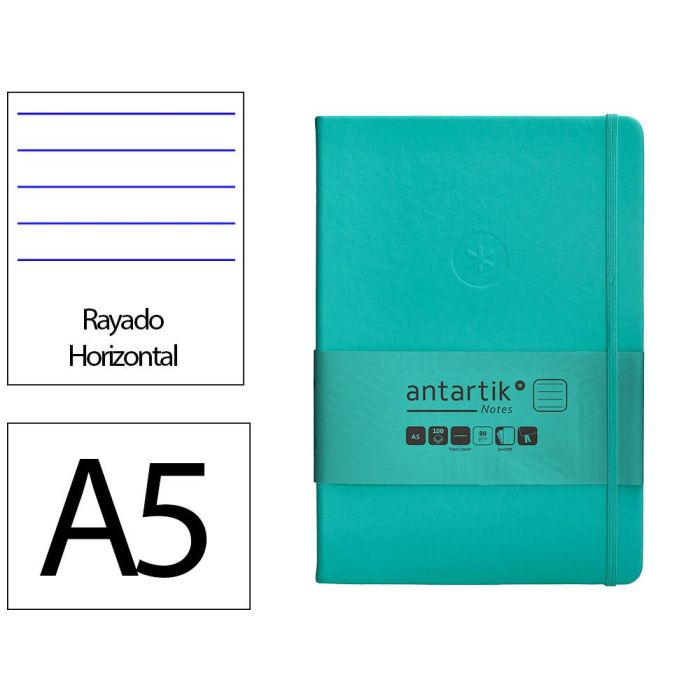 Cuaderno Con Gomilla Antartik Notes Tapa Dura A5 Hojas Rayas Turquesa 100 Hojas 80 gr Fsc