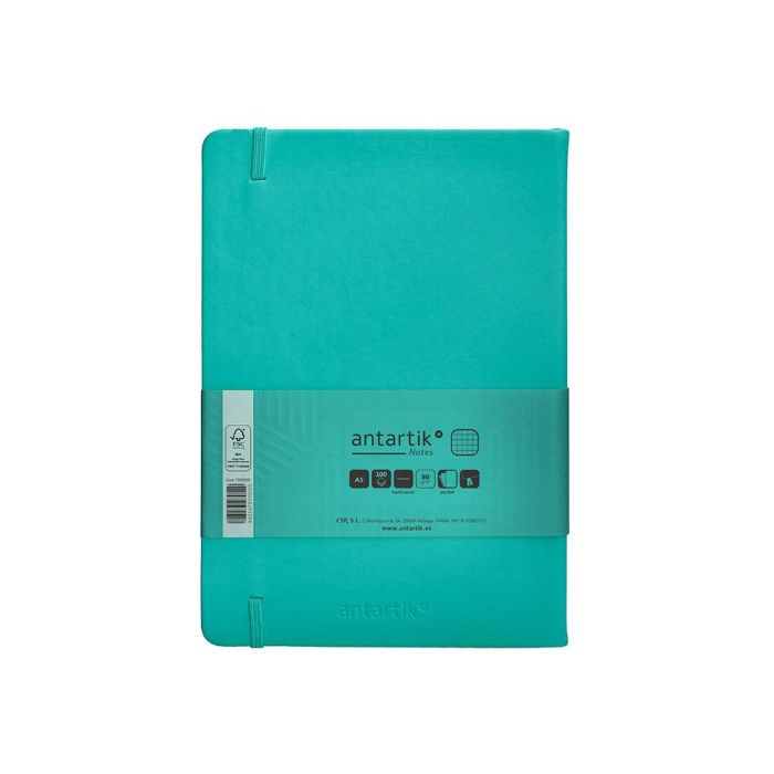 Cuaderno Con Gomilla Antartik Notes Tapa Dura A5 Hojas Cuadricula Turquesa 100 Hojas 80 gr Fsc 2