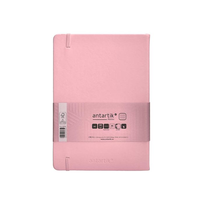 Cuaderno Con Gomilla Antartik Notes Tapa Dura A5 Hojas Rayas Rosa Pastel 100 Hojas 80 gr Fsc 2