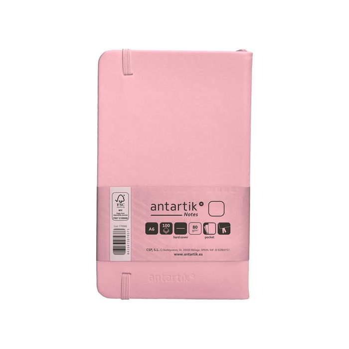 Cuaderno Con Gomilla Antartik Notes Tapa Dura A6 Hojas Lisas Rosa Pastel 100 Hojas 80 gr Fsc 2