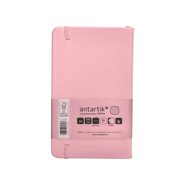 Cuaderno Con Gomilla Antartik Notes Tapa Dura A6 Hojas Cuadricula Rosa Pastel 100 Hojas 80 gr Fsc 2