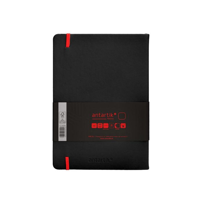 Cuaderno Con Gomilla Antartik Notes Tapa Dura A5 Hojas Lisas Negro Y Rojo 100 Hojas 80 gr Fsc 2