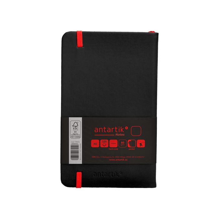 Cuaderno Con Gomilla Antartik Notes Tapa Dura A6 Hojas Lisas Negro Y Rojo 100 Hojas 80 gr Fsc 2