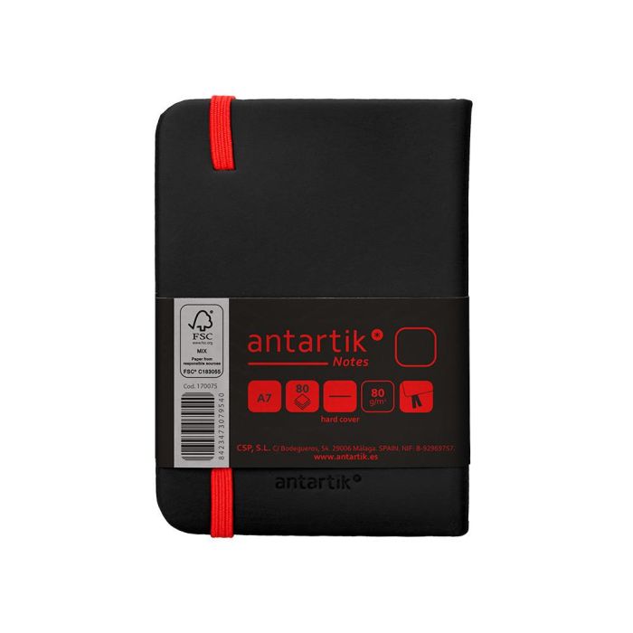 Cuaderno Con Gomilla Antartik Notes Tapa Dura A7 Hojas Lisas Negro Y Rojo 80 Hojas 80 gr Fsc 3