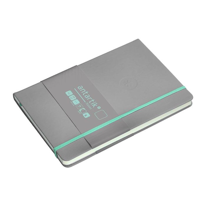 Cuaderno Con Gomilla Antartik Notes Tapa Dura A5 Hojas Lisas Gris Y Turquesa 100 Hojas 80 gr Fsc 5