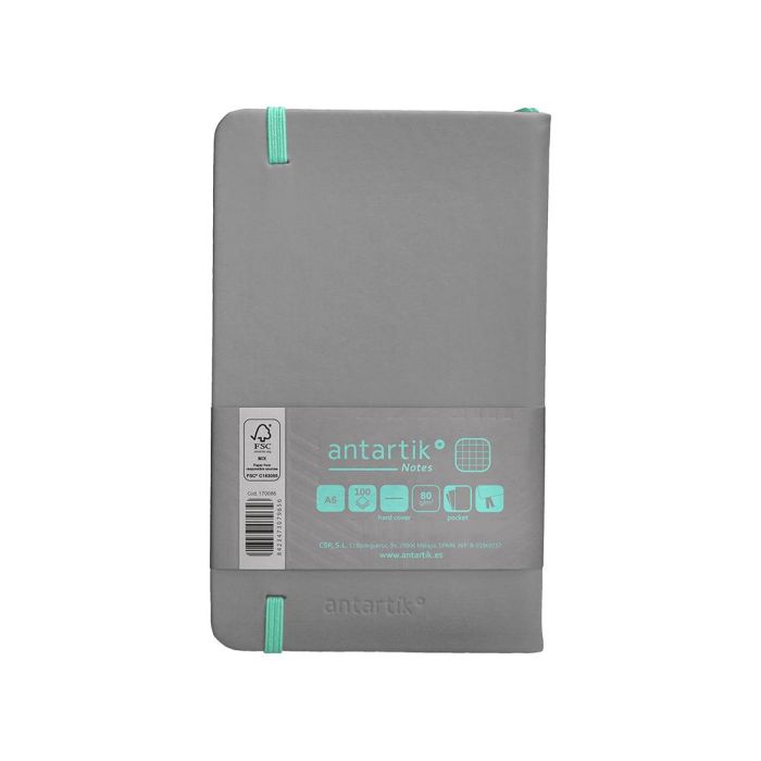 Cuaderno Con Gomilla Antartik Notes Tapa Dura A6 Hojas Cuadricula Gris Y Turquesa 100 Hojas 80 gr Fsc 2