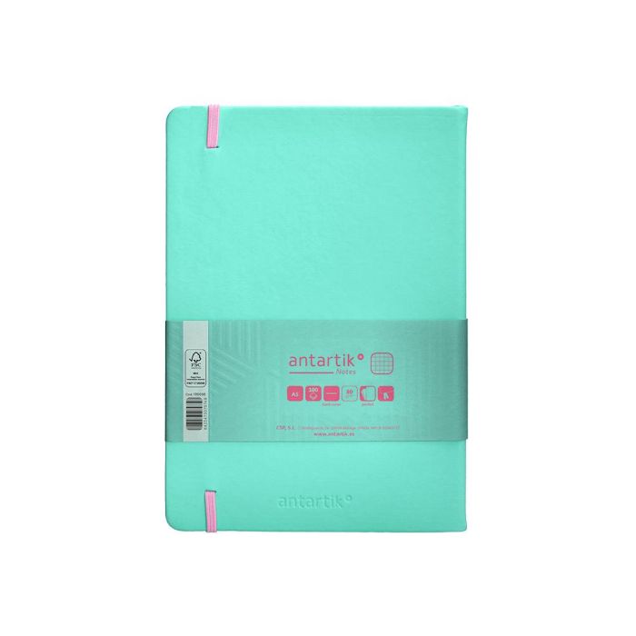 Cuaderno Con Gomilla Antartik Notes Tapa Dura A5 Hojas Cuadricula Rosa Y Turquesa 100 Hojas 80 gr Fsc 2