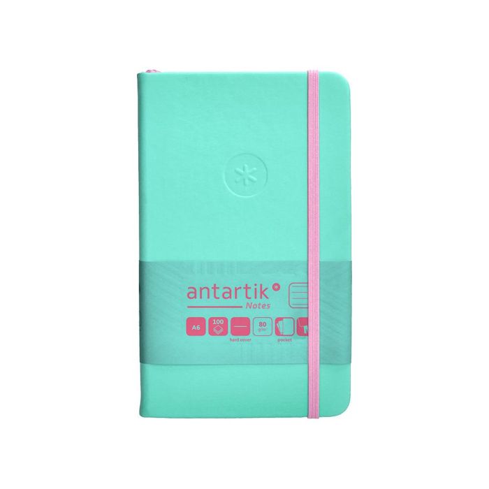 Cuaderno Con Gomilla Antartik Notes Tapa Dura A6 Hojas Rayas Rosa Y Turquesa 100 Hojas 80 gr Fsc 1