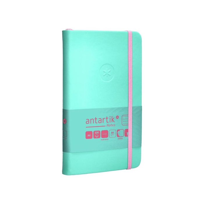 Cuaderno Con Gomilla Antartik Notes Tapa Dura A6 Hojas Rayas Rosa Y Turquesa 100 Hojas 80 gr Fsc 4