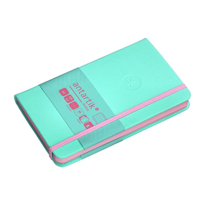 Cuaderno Con Gomilla Antartik Notes Tapa Dura A6 Hojas Rayas Rosa Y Turquesa 100 Hojas 80 gr Fsc 5